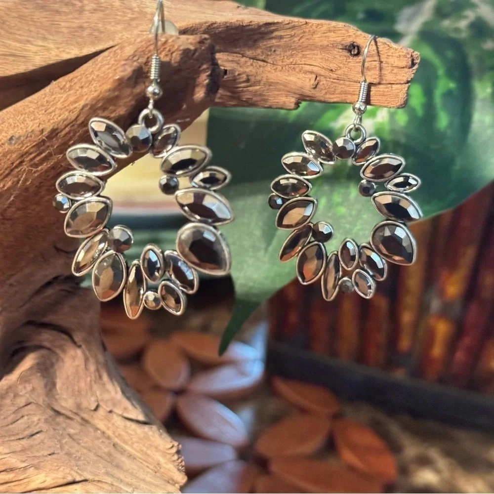 Silver Statement Teardrop Cluster Hoop Earrings